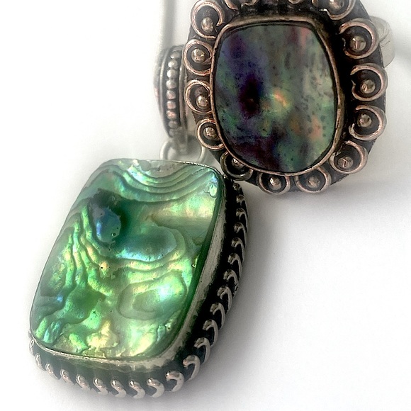 Jewelry - 1 inch 925 marked Abalone Shell pendant and ring size 8